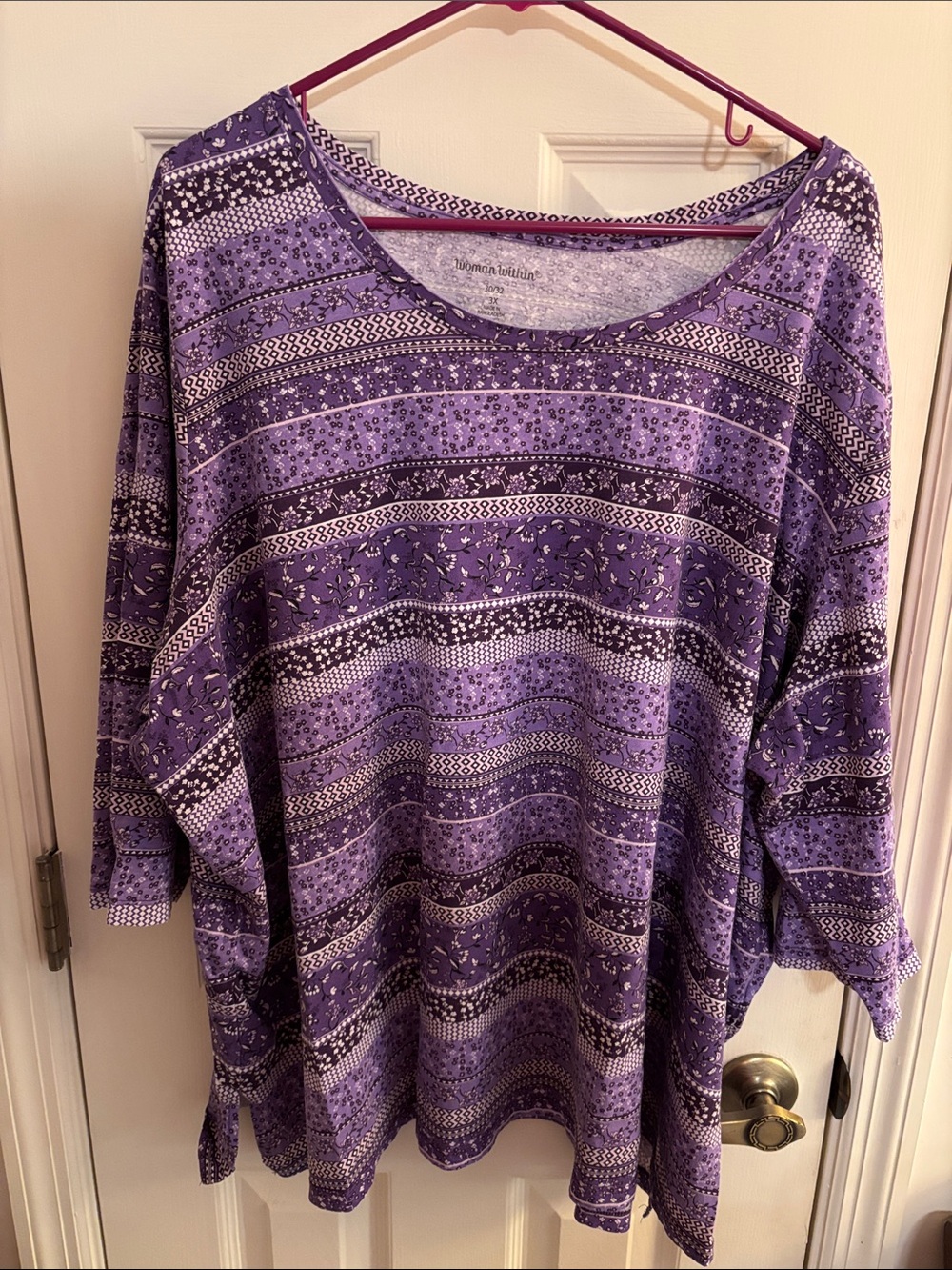 Woman Within Lavender and Plum Striped Scoop Neck Tunic